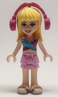 Friends Stephanie - Bright Pink Layered Skirt, Magenta and Medium Blue Swimsuit Top, Headphones