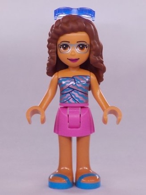 Friends Olivia (Nougat) - Dark Pink Skirt, Metallic Pink Top with Wavy Dark Azure Lines, Sunglasses