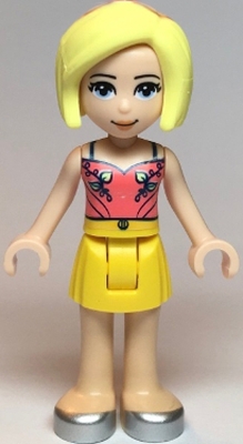 Friends Roxy - Coral Halter Top with Bright Light Green Leaves, Yellow Skirt, Silver Shoes