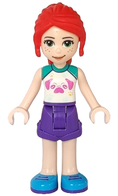 Friends Mia - Dark Purple Shorts, White Top with Pug Head