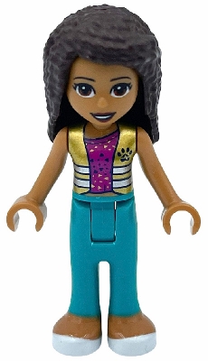 Friends Andrea - Dark Turquoise Pants, Magenta Top with Gold Vest