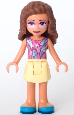 Friends Olivia (Nougat) - Bright Light Yellow Skirt, Dark Pink Top with Feathers, Bright Pink Tinted Glasses