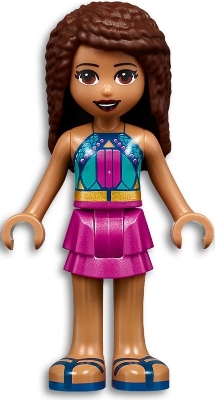 Friends Andrea - Dark Turquoise Halter Top with Magenta Stripes and Dots, Magenta Skirt