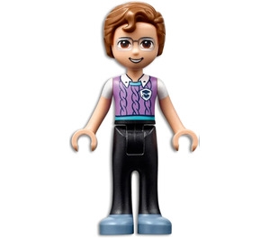 Friends Julian - Black Trousers, Medium Lavender Vest with Medium Azure Trim over White T-Shirt, Sand Blue Shoes