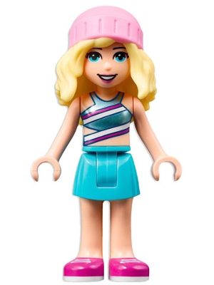 Friends Stephanie - Metallic Light Blue Swimsuit Top, Medium Azure Skirt, Bright Pink Hat