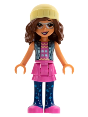 Friends Olivia (Nougat) - Dark Pink Skirt, Dark Blue Leggings, Bright Light Yellow Knit Cap