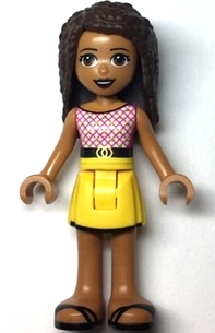 Friends Andrea - Yellow Skirt with Black Hem, Magenta and White Top with Belt