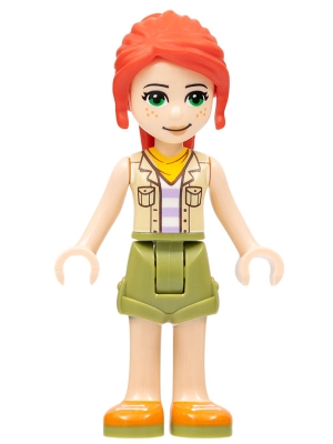 Friends Mia - Olive Green Shorts, Orange Shoes, Tan Vest, Bright Light Orange Scarf