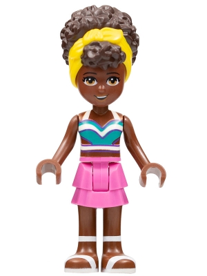 Friends Nandi - White and Dark Turquoise Bikini Top, Dark Pink Skirt, White Sandals, Yellow Head Wrap