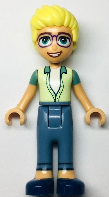 Friends Olly - Yellowish Green and Sand Green Unbuttoned Shirt, Sand Blue Trousers, Dark Blue Shoes
