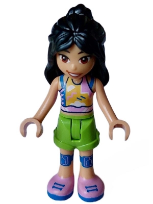 Friends Liann - Bright Pink, Yellow, Blue, and White Tank Top, Lime Shorts, Blue Knee Pads, Bright Pink Shoes