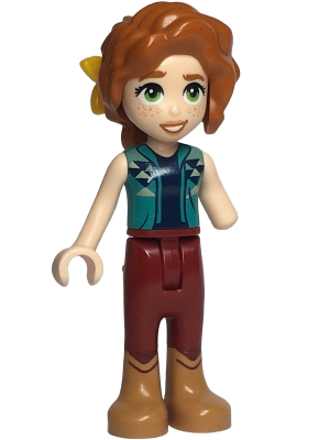 Friends Autumn - Dark Turquoise Vest over Dark Blue Shirt, Dark Red Trousers, Medium Nougat Boots, Bright Light Orange Flower