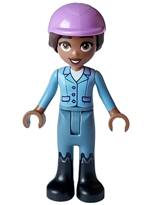 Friends Aliya - Bright Light Blue Jacket, Sand Blue Trousers, Black Boots, Medium Lavender Horse Riding Helmet