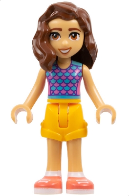 Friends Luna - Dark Pink and Medium Azure Top with Scales, Bright Light Orange Shorts, Coral Shoes