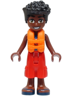 Friends Zac - Blue Shirt with Red Symbols and Yellow Splotches, Red Trousers, Dark Blue Sandals, Orange Life Jacket