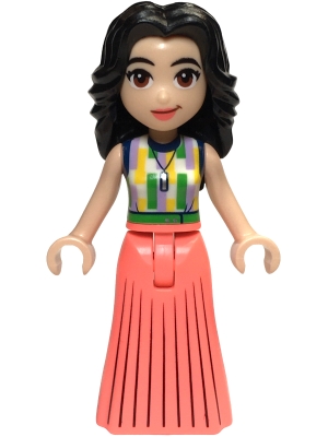 Friends Emma (Adult) - Pleated Coral Skirt, Dark Blue, Medium Lavender, Yellow, Green, and White Top