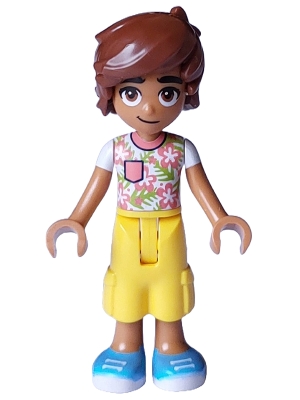 Friends Leo - White Shirt with Coral Flowers, Yellow Cropped Trousers, Medium Azure Shoes