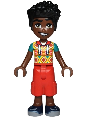 Friends Zac - Yellow Top with Geometric Shapes, Red Cropped Trousers, Dark Blue Shoes