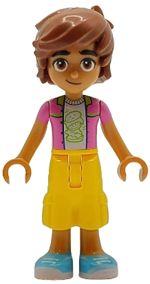 Friends Leo - Dark Pink Jacket, White Shirt with Hamburger, Yellow Cropped Trousers, Medium Azure Shoes