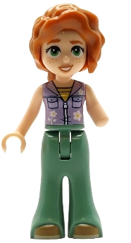 Friends Autumn - Lavender Sleeveless Jacket with Flowers, Sand Green Trousers Bell-Bottoms, Medium Nougat Shoes, Dark Orange Hair Wavy