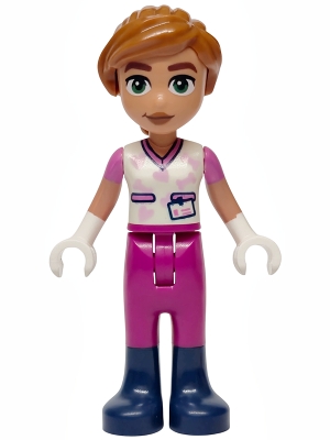 Friends Valeria - White Shirt with Hearts and Bones, Magenta Trousers, Dark Blue Boots, Dark Orange Hair