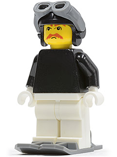 FIRST LEGO League (FLL) Climate Connections Skier Male Black Top, Black Aviator Cap