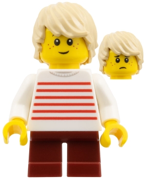 Boy - Tan Hair, Red Stripes Shirt, Dark Red Legs