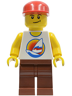 Surfboard on Ocean - Reddish Brown Legs, Red Cap