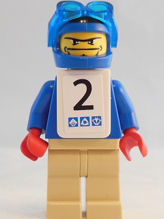 Snowboarder, Blue Shirt, Tan Legs, White Vest, Number 2 Sticker on Both Sides