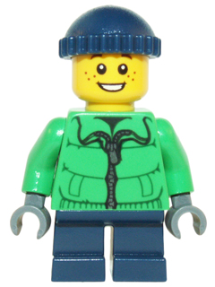 Winter Jacket Zipper, Dark Blue Legs, Dark Blue Knit Cap, Freckles