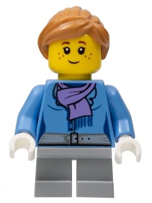 Medium Blue Jacket with Light Purple Scarf, Light Bluish Gray Short Legs, Freckles