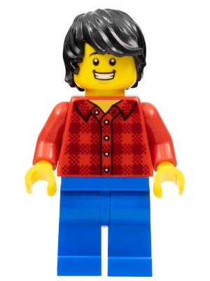 Dragon Boat Race Spectator - Male, Red Plaid Flannel Shirt, Blue Legs, Black Tousled Hair