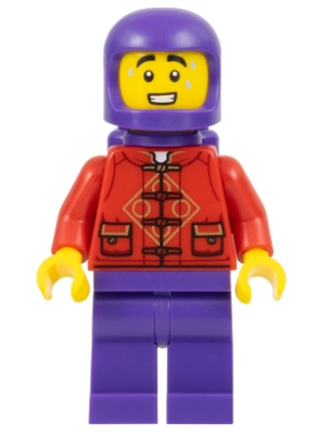 Lunar New Year Parade Participant - Male, Red Tang Shirt, Dark Purple Legs, Space Helmet, and Air Tanks