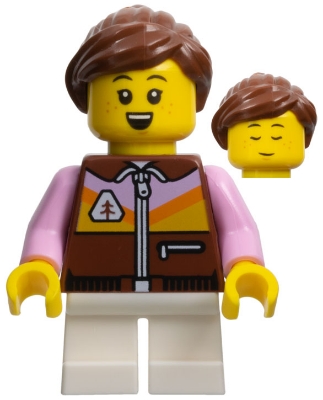 Child - Girl, Reddish Brown Jacket, White Short Legs, Reddish Brown Ponytail, Freckles
