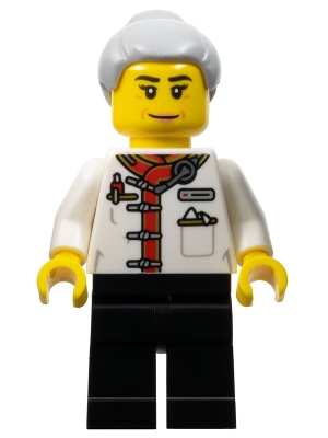Restaurant Worker - Female, White Uniform Jacket, Black Legs, Light Bluish Gray Hair with Top Knot Bun