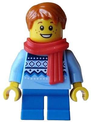 Carol Choir Saxophone Player - Boy, Bright Light Blue Knit Fair Isle Sweater