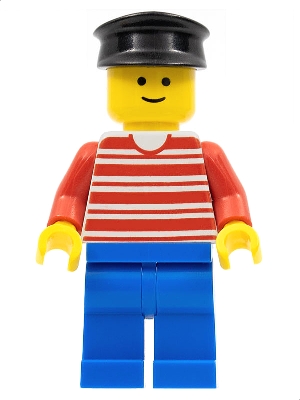 Horizontal Lines Red - Red Arms - Blue Legs, Black Hat
