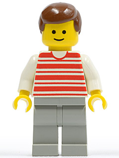 Horizontal Lines Red - White Arms - Light Gray Legs, Brown Male Hair