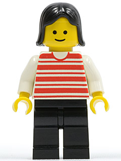 Horizontal Lines Red - White Arms - Black Legs, Black Female Hair