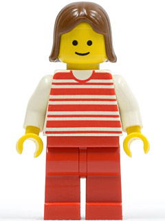 Horizontal Lines Red - White Arms - Red Legs, Brown Female Hair