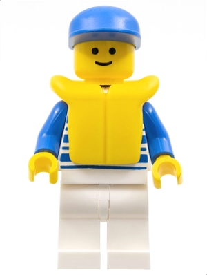 Horizontal Lines Blue - Blue Arms - White Legs, Blue Cap, Life Jacket