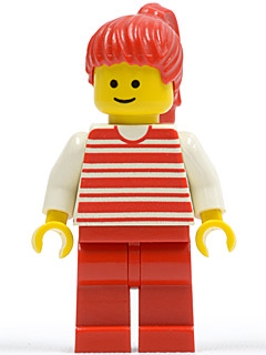 Horizontal Lines Red - White Arms - Red Legs, Red Ponytail Hair