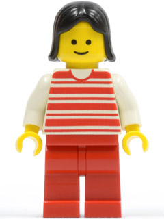 Horizontal Lines Red - White Arms - Red Legs, Black Female Hair