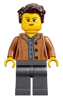 Mom, Freckles, Medium Nougat Jacket, Dark Brown Hair Swept Left Tousled
