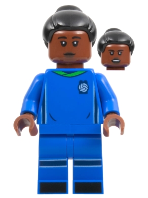 Soccer Player, Female, Blue Uniform, Reddish Brown Skin, Black Bun