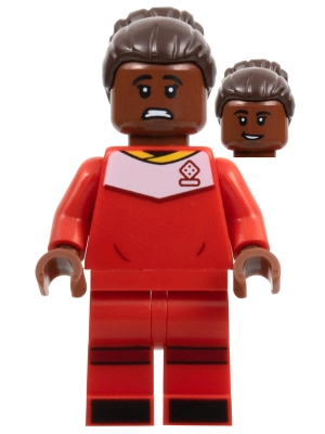 Soccer Player, Female, Red Uniform, Reddish Brown Skin, Dark Brown Hair with Bun