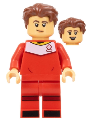Soccer Player, Female, Red Uniform, Medium Tan Skin, Reddish Brown Wavy Hair
