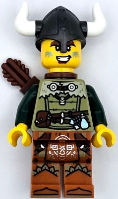 Viking Archer - Male, Olive Green Tunic, Dark Orange Legs with Loincloth, Pearl Dark Gray Helmet, Quiver
