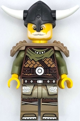 Viking Chieftain - Male, Leather Armor, Dark Tan Legs with Tunic, Pearl Dark Gray Helmet, Shoulder Armor