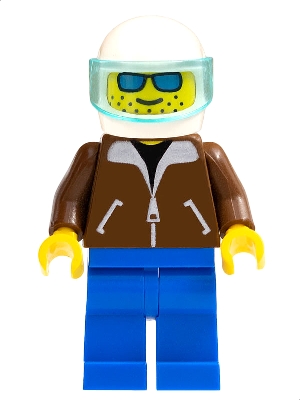 Helicopter Pilot - Brown Jacket, Blue Legs, White Helmet, Trans-Light Blue Visor